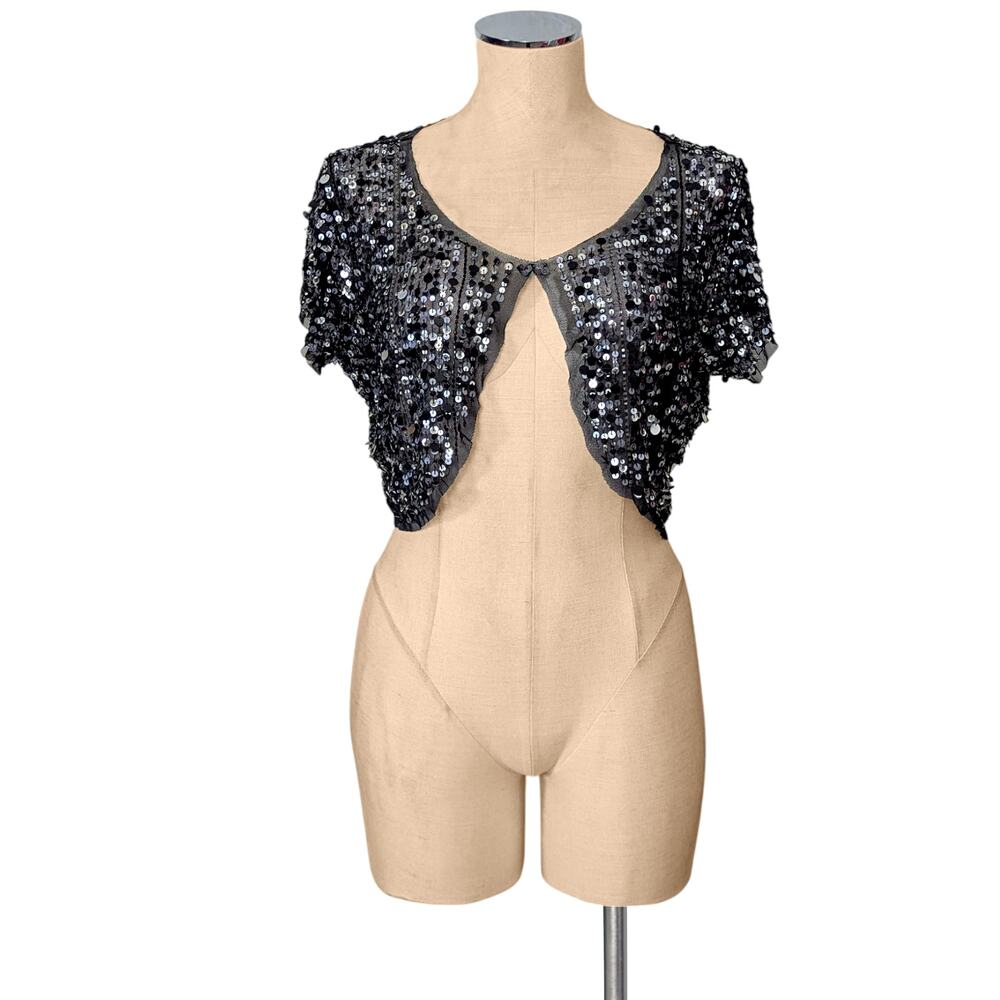 HAVENBleu Haven Bleu Semi Sheer Stone & Sequins Cropped Bolero Top Vintage M Y2K